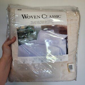 NEW Vintage 100% Cotton Ivory Ecru Woven Bedspread Twin Size Fringe 80x108”